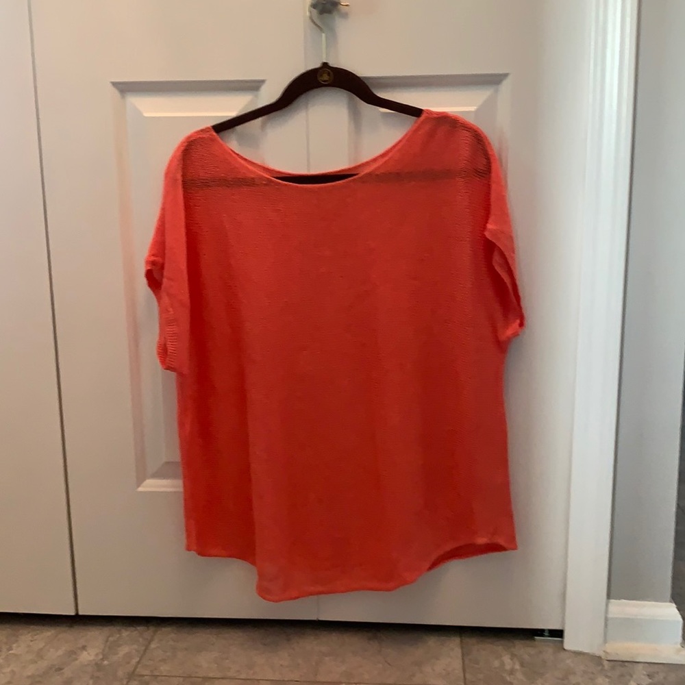Eileen Fisher coral short sleeve sweater
